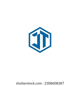 Logotipo de monograma JT dentro del marco hexagonal
