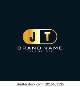 Logo de monograma JT con forma ovalada de metal dorado. diseño de oro de letras 3D premium. El logotipo se puede utilizar para negocios, joyería, ropa, artículos de lujo. plantilla de ilustración de vector