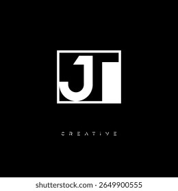 Monograma de espacio negativo de JT: logotipo minimalista de marca de letras en blanco y negro para marcas creativas, identidad de moda y conceptos de diseño modernos
