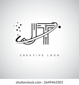 JT Orbit Monogram Logo - Futuristic Minimal Letter mark with Circular Line Art, Tech-Inspired Dots and Space Motion Concept for Modern Branding Identity (Logotipo de Monograma de Órbita JT - Marca de Letra Mínima Futurista com Linha de Arte Circular, Pontos Inspirados na Tecnologia e Conceito de Movimento Espacial para Identidade de Marca Moderna)