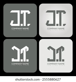 JT polygon, hexagon, flat and simple letter logo set in one artboard. JT minimalist and classic logo.
