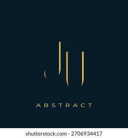 JU Abstract Golden Logo Design. Abstract Golden Symbol Composition on a Dark Navy Blue Background