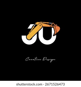 JU Excavator Arm Construction Logo - Bold Industrial Letter mark Design for Heavy Equipment, Contractor Branding and Modern Engineering Identity