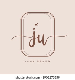 JU Initial handwriting logo. Hand lettering Initials logo branding, Feminine and luxury logo design isolated on elegant background.