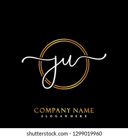 JU Initial Handwriting logo template vector