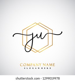 JU Initial Handwriting logo template vector