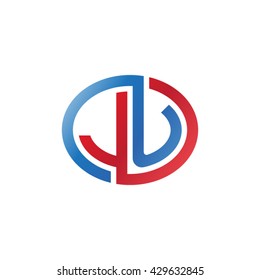 JU initial letters looping linked ellipse logo red blue