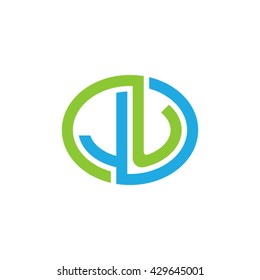 JU initial letters looping linked ellipse logo blue green