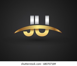 JU initial logo company name colored gold and silver swoosh design. vector logo for business and company identity.
