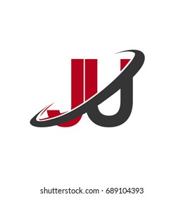 JU initial logo company name colored red and black swoosh design, isolated on white background. vector logo for business and company identity.