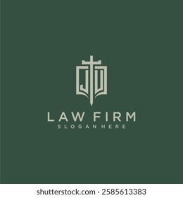 JU initial monogram for law firm with sword and shield logo image