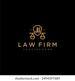 JU initial monogram for lawfirm logo with scales and shield luxury image