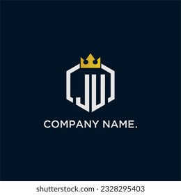JU initial monogram logo design for hexagon style  crown elegant image