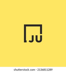 JU initial monogram logo with square style design