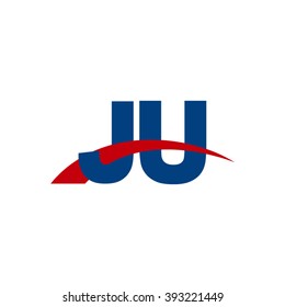 JU initial overlapping swoosh letter logo blue red