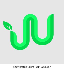 JU, JN, UU Letter. Abstract green leaf vector illustration. Vector tropical leaves.