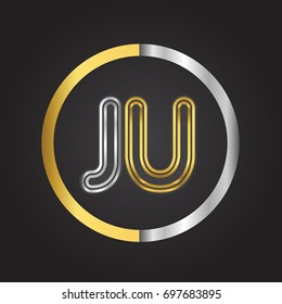 JU Letter logo in a circle. gold and silver colored. Vector design template elements for your business or company identity.