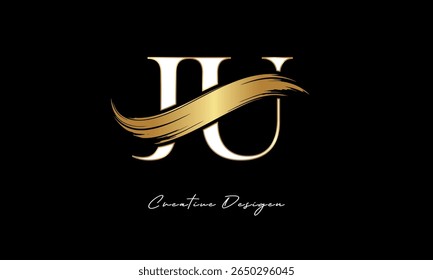 JU Letter Monogram Logo – Elegant Gold Brush Stroke Letter mark for Luxury Branding, Fashion, Boutique  Premium Identity Design
