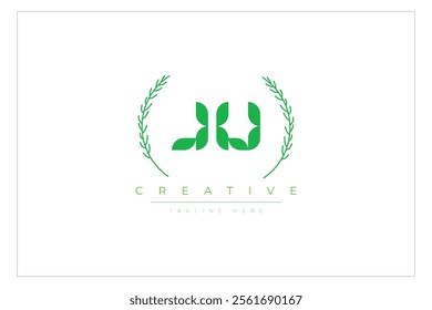 JU letters eco logo with leaf. Fresh nature and healthy leaf logo design.