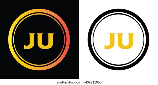 JU letters icon design template elements in abstract background logo, design identity in circle, alphabet letter