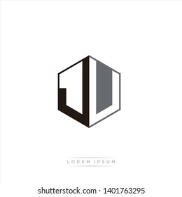JU Logo Initial Monogram Negative Space Design Template With Black and Grey color