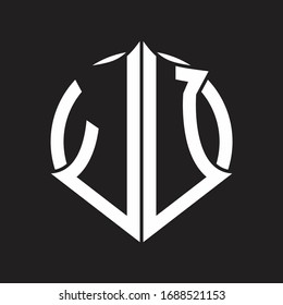 Monograma del logotipo de la JU con emblema y plantilla de diseño redondeado en círculo