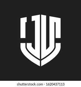 JU Logo monogram with emblem shield shape design isolated on black background