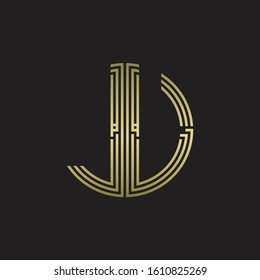 JU Logo monogram triple ribbon style line design template isolated with gold color