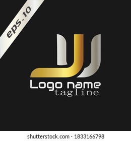 JU logo. Typography illustration of the letter "JU" isolated on black background. vector W