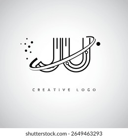 JU Orbit Monogram Logo - Futuristic Minimal Letter mark with Circular Line Art, Tech-Inspired Dots and Space Motion Concept for Modern Branding Identity (Logotipo de Monograma de Órbita JU - Marca de Letra Mínima Futurista com Linha de Arte Circular, Pontos Inspirados na Tecnologia e Conceito de Movimento Espacial para Identidade de Marca Moderna)