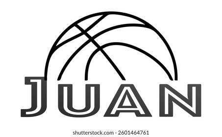 Juan  - first name written in sport style and stylized basketball sketch; black color; vector graphics for banners, cards, sweatshirts, prints, cricut, silhouette, sublimation