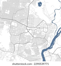 Juba map, capital city of South Sudan. Municipal administrative area map with rivers and roads, parks and railways. Vector illustration.