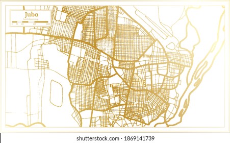 Juba South Sudan City Map In Retro Style In Golden Color. Outline Map. Vector Illustration.
