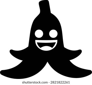 Jubilant Banana Peel Icon Featuring Hollow Eyes and Grinning Expression