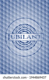 Jubilant blue emblem or badge with geometric pattern background. Vector Illustration. Detailed. 