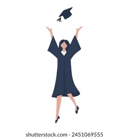 A jubilant graduate in cap and gown, joyously throwing their graduation cap into the air. The image exudes a sense of accomplishment and celebration.