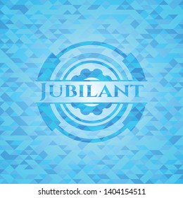 Jubilant light blue emblem with triangle mosaic background