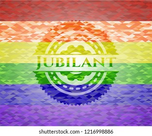 Jubilant on mosaic background with the colors of the LGBT flag