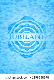 Jubilant realistic light blue emblem. Mosaic background