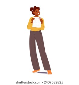 Jubilant Student Girl Character Proudly Displays Her A Test Result, Her Beaming Smile Radiating Success And Academic Achievement, A Moment Of Well-earned Pride. Cartoon People Vector Illustration