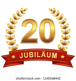 Jubilee button with banner for 20 years (text in german)