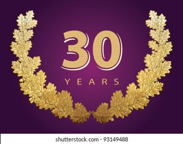 Jubilee, golden laurel wreath of oak leaves 30 years
