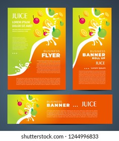 Juce Fruit Drops Orange And Apple Theme Set Flyer Cover, Banner, Roll Up Banner