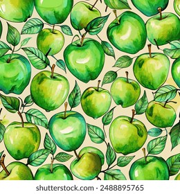 jucy green apples seamless vector pattern