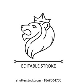 Judah Lion linear icon. Jewish national and cultural symbol. Strength, kingship, pride sign. Thin line customizable illustration. Contour symbol. Vector isolated outline drawing. Editable stroke