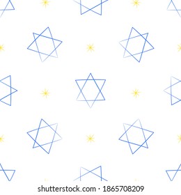 Judaic symbol star of David seamless pattern. Israeli religion Judaism. Hand drawn background for wrapping, scrapbooking paper. Stock vector illustration isolated on white background.