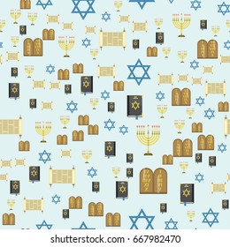 Judaism church traditional seamless pattern hanukkah religious synagogue passover hebrew jew vector illustration.