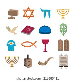 Judaism church traditional symbols icons set isolated vector illustration