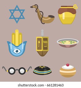 Judaism church traditional symbols isolated hanukkah religious synagogue passover hebrew jew vector illustration.