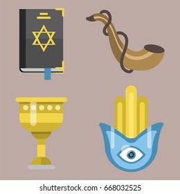 Judaism church traditional symbols isolated hanukkah religious synagogue passover hebrew jew vector illustration.